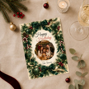 Cartão De Festividades Retrato de Família de Férias Esmeralda Elegante