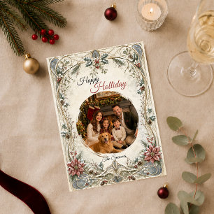 Cartão De Festividades Retrato de Família Elegante e Vintage de Férias