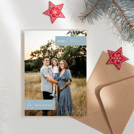 Cartão De Festividades Retrato de Família Minimalista Boho Azul Retro