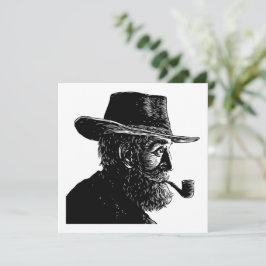 Cartão De Festividades Retrato de Pontos e Linhas: Velho Sábio Fumando um