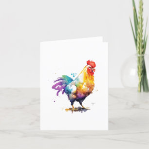 Cartão De Festividades Retrato do Pássaro Rooster I em Aquarelas e Caneta