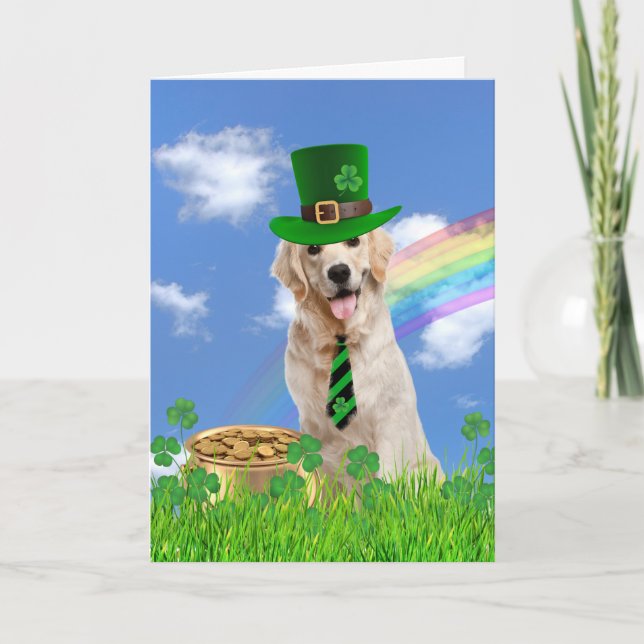 Cartão De Festividades Retriever de Ouro irlandês com Pote de Dourado (Frente)