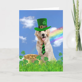 Cartão De Festividades Retriever de Ouro irlandês com Pote de Dourado