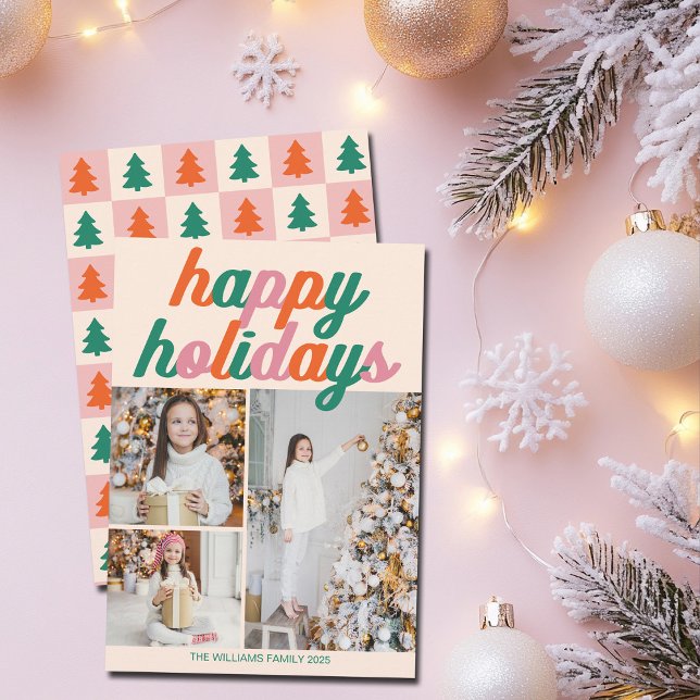 Cartão De Festividades Retro 3 Photo Christmas Collage Happy Holidays (Criador carregado)