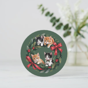 Cartão De Festividades Retro Anos 90 Gato Coroa de Natal Amantes de Gatos