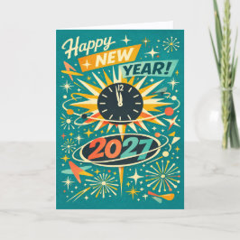 Cartão De Festividades Retro Atomic Mid Century Happy New Year 2027