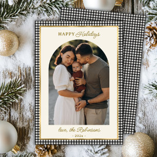 Cartão De Festividades Retro Black Dourado Arch Foto de Natal Feliz