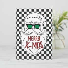 Cartão De Festividades Retro Black White Checkered Santa Claus Christmas 