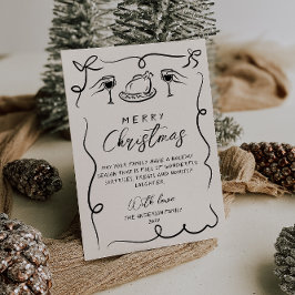 Cartão De Festividades Retro Black & White Hand Drawn Feliz Natal