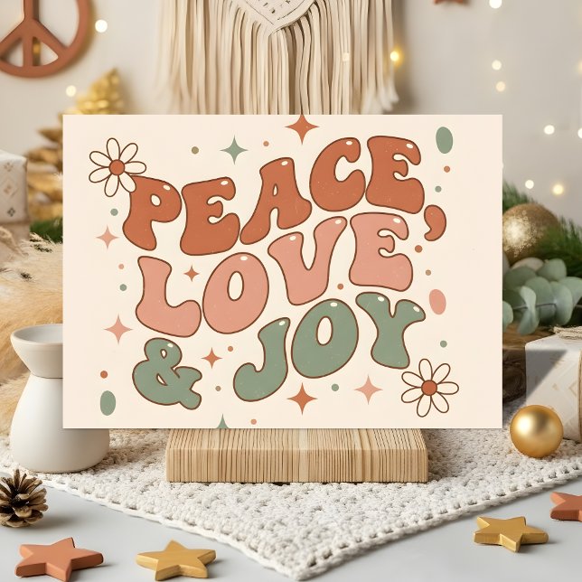 Cartão De Festividades Retro Boho Peace Love Joy Christmas (Criador carregado)