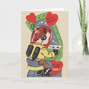 Cartão De Festividades Retro Boy Astronaut Valentine's Day Card