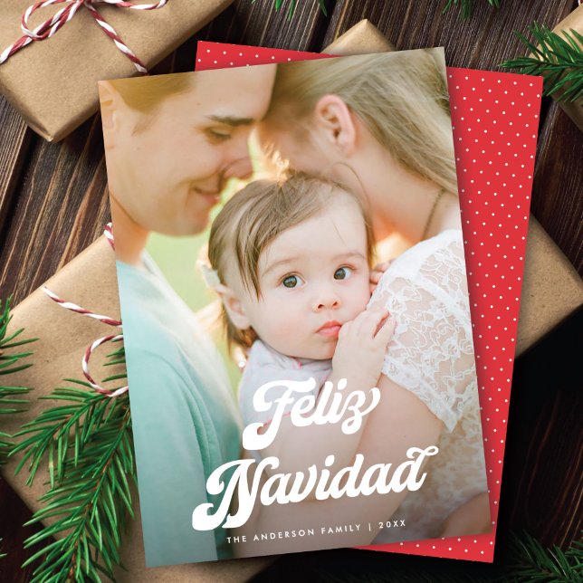 Cartão De Festividades Retro Branco Script Feliz Natal Uma Foto (Criador carregado)
