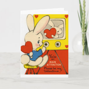 Cartão De Festividades Retro Bunny Watching TV Valentine's Day Card