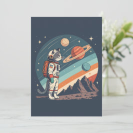 Cartão De Festividades Retro Cat Astronaut Cosmic Space Illustration