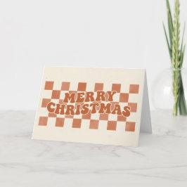 Cartão De Festividades Retro Checkerboard Boho Merry Christmas
