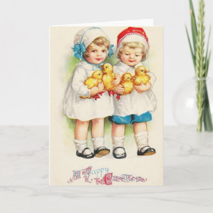 Cartão De Festividades Retro Children Easter Greeting Card