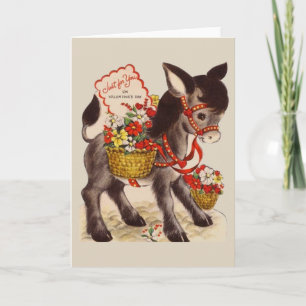 Cartão De Festividades Retro Donkey with Flowers Valentine Greeting Card