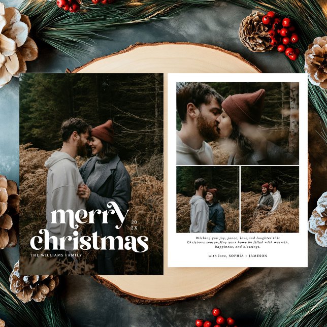 Cartão De Festividades Retro Feliz Natal Trendy Família de Fotos (Criador carregado)