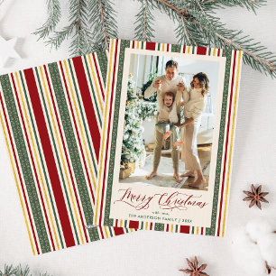 Cartão De Festividades Retro Festivo Stripes Feliz Foto de Natal