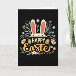 Cartão De Festividades Retro Floral Happy Easter Bunny Boho Spring