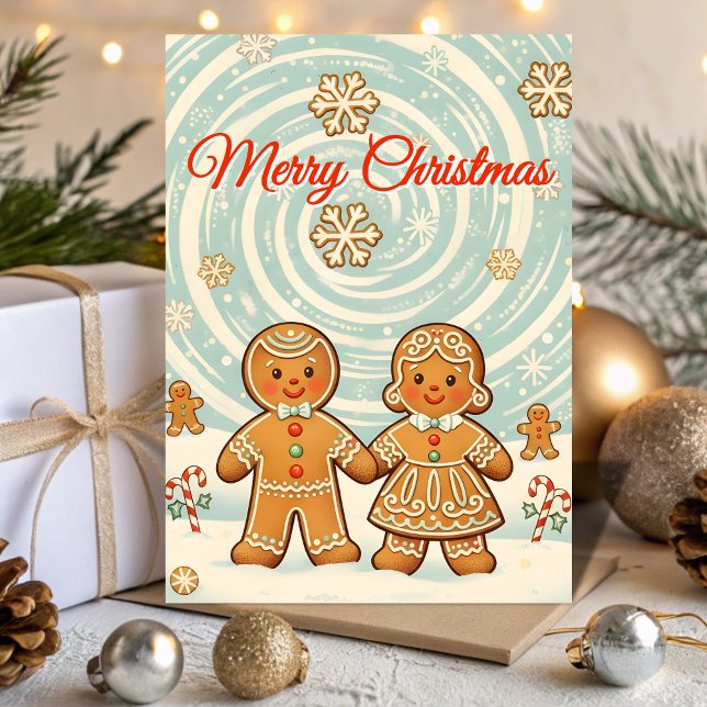 Cartão De Festividades Retro Gingerbread Blizzard Natal (Criador carregado)