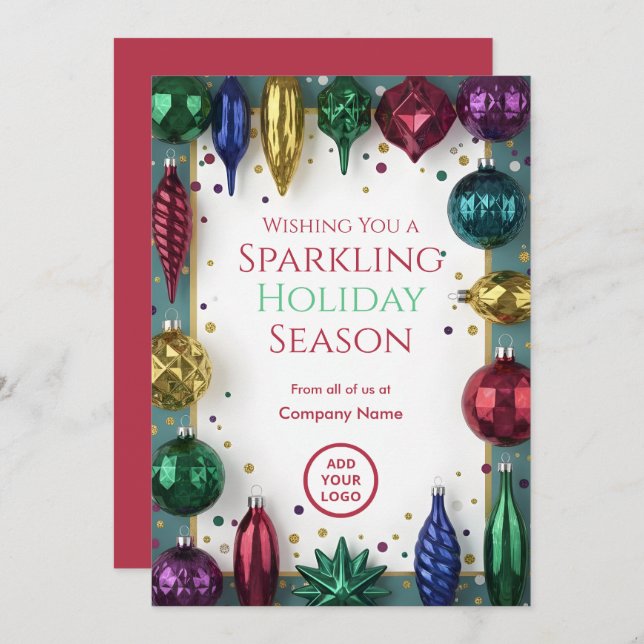 Cartão De Festividades Retro Glass-Ornament Luxe | Business Greetings (Frente/Verso)