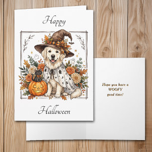 Cartão De Festividades Retro Golden Retriever Outono Quadro Halloween