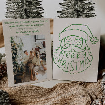 Retro Green Hand Desenhou Papai Noel Feliz Natal