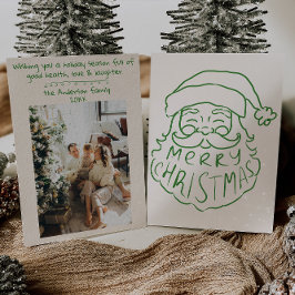 Cartão De Festividades Retro Green Hand Desenhou Papai Noel Feliz Natal