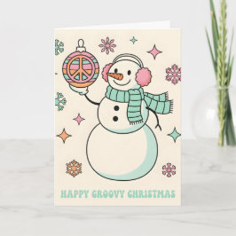 Cartão De Festividades Retro Groovy Boneco de Neve Feliz Natal