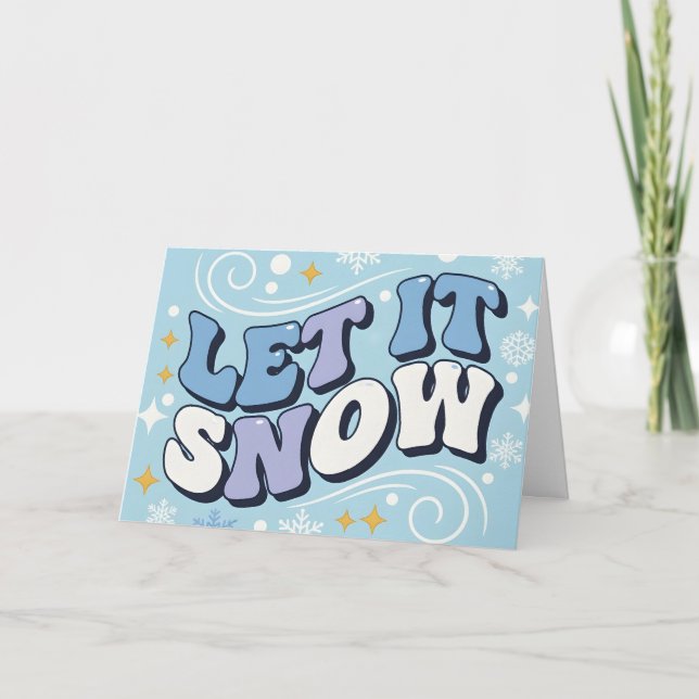 Cartão De Festividades Retro Groovy Let It Snow Merry Christmas (Frente)