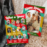 Cartão De Festividades Retro Groovy What A Year In Review 12 Photo Arch<br><div class="desc">Share your family’s special memories of the year with these retro groovy arch year in review family photo Christmas holiday card! The trendy design features 12 custom arched photo templates on a colorful retro groovy rainbow background, perfect for displaying a collection of your cherished photos from the past year. Each...</div>