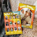 Cartão De Festividades Retro Groovy What A Year In Review 12 Photo Arch<br><div class="desc">Share your family’s special memories of the year with these retro groovy arch year in review family photo Christmas holiday card! The trendy design features 12 custom arched photo templates on a colorful retro groovy rainbow background, perfect for displaying a collection of your cherished photos from the past year. Each...</div>