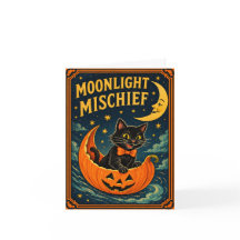 Retro Halloween Gato Preto & Lua 