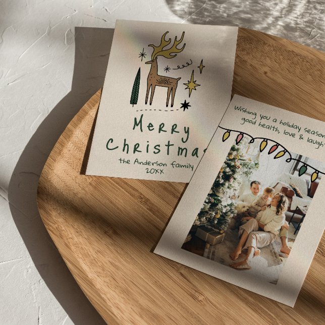 Cartão De Festividades Retro Hand Drawn Painted Reindeer Merry Christmas (Criador carregado)