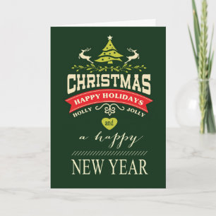 Cartão De Festividades Retro Holly Jolly Christmas Typography green