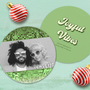 Cartão De Festividades Retro Joyful Vibes Disco Foto de Natal