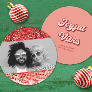 Cartão De Festividades Retro Joyful Vibes Disco Foto de Natal
