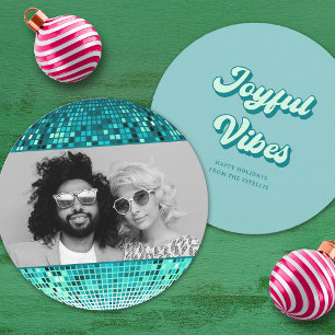 Cartão De Festividades Retro Joyful Vibes Disco Foto de Natal