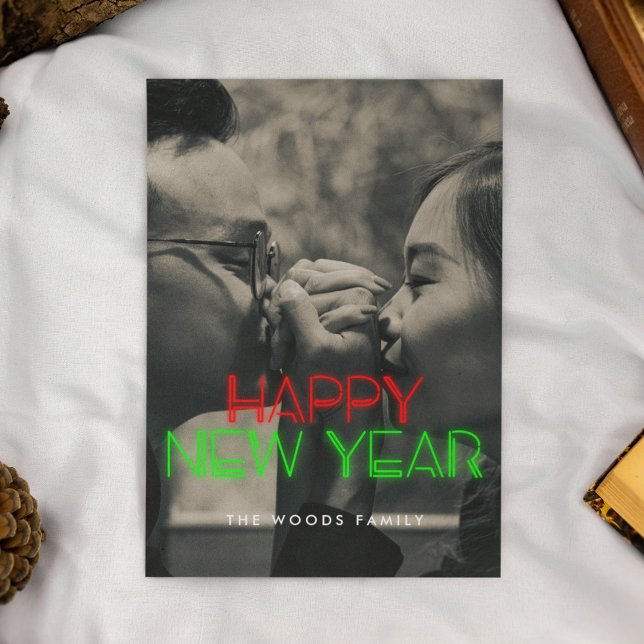 Cartão De Festividades Retro Luzes de neon dos anos 80 Foto do Feliz ano  (Criador carregado)