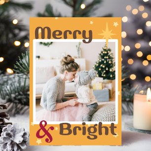 Cartão De Festividades Retrô Marrom Mocha Amarelo Vermelho Foto Feliz Nat