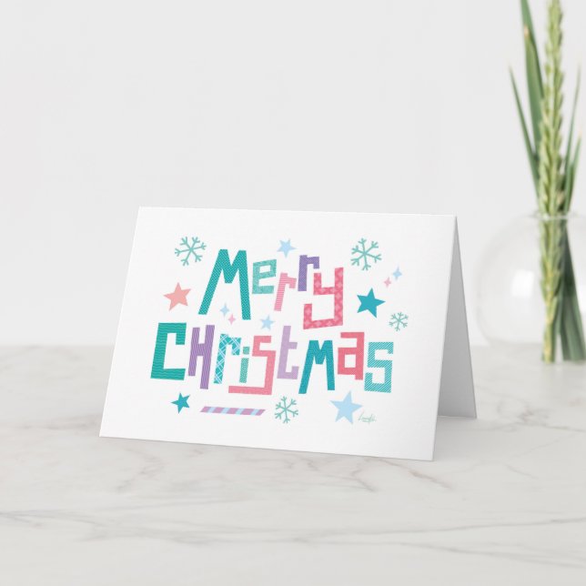 Cartão De Festividades Retro modern merry christmas snowy text card (Frente)