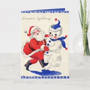 Cartão De Festividades retro natais vintages Papais noeis Snowman Holiday