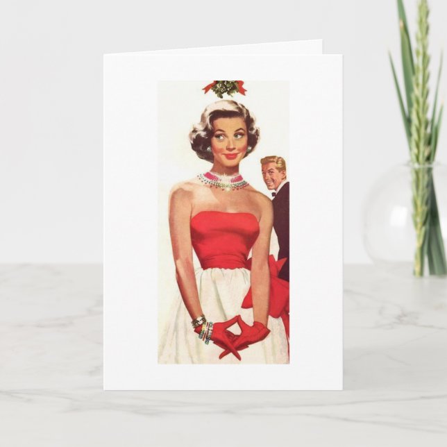 Cartão De Festividades Retro Natal - Encontre-me no Mistletoe, (Frente)