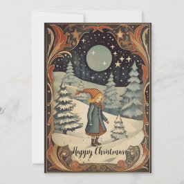 Cartão De Festividades Retro Natal Gouache imagens frontais e traseiras