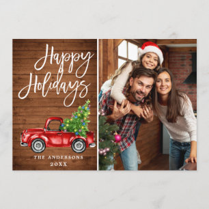 Cartão De Festividades Retro Natal Red Truck Foto Russa
