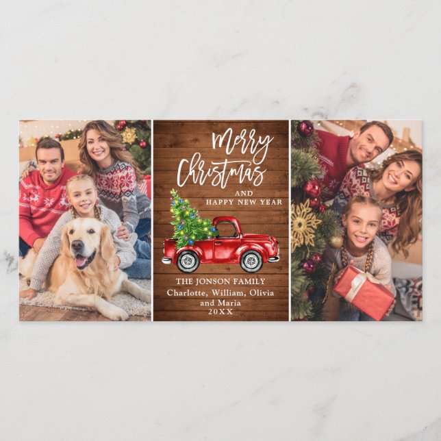 Cartão De Festividades Retro Natal Red Truck Russo 2 FOTO Saudação (Frente)