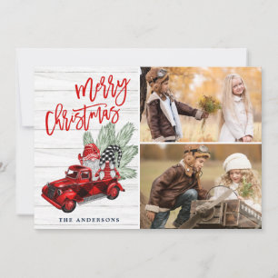 Cartão De Festividades Retro Natal Red Truck Russo 2 FOTO Saudação