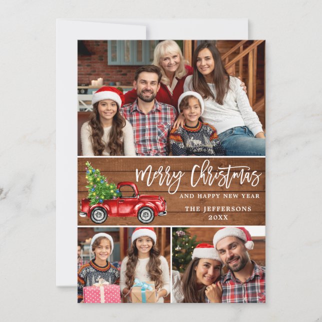 Cartão De Festividades Retro Natal Red Truck Russo 3 FOTO Saudação (Frente)