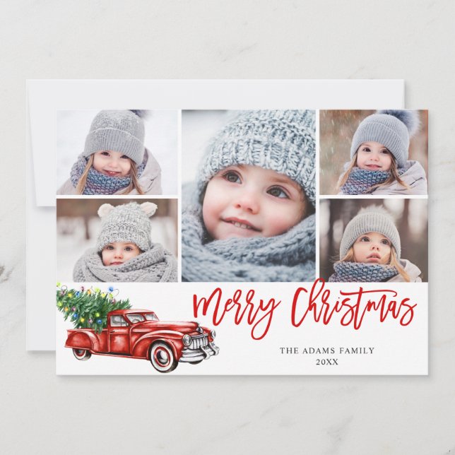 Cartão De Festividades Retro Natal Red Truck Russo 5 FOTO Saudação (Frente)